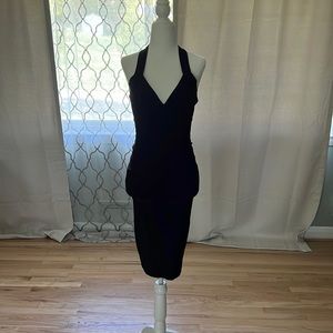 Herve Leger deep v-neck midi bandage dress in black